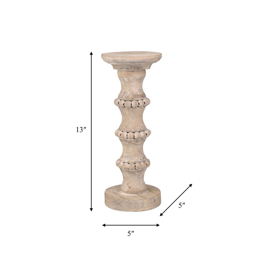 Sagebrook 13" Wooden Antique Style Candle Holder - Beige