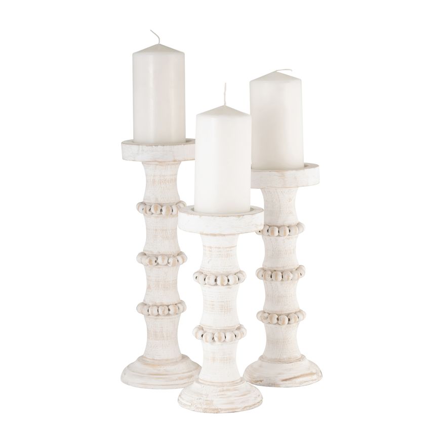 Sagebrook 14" Wood Antique Style Candle Holder - White