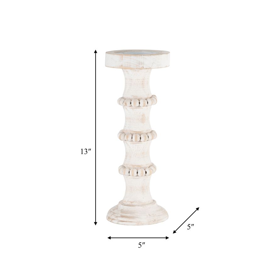 Sagebrook 13" Wood Antique Style Candle Holder - White