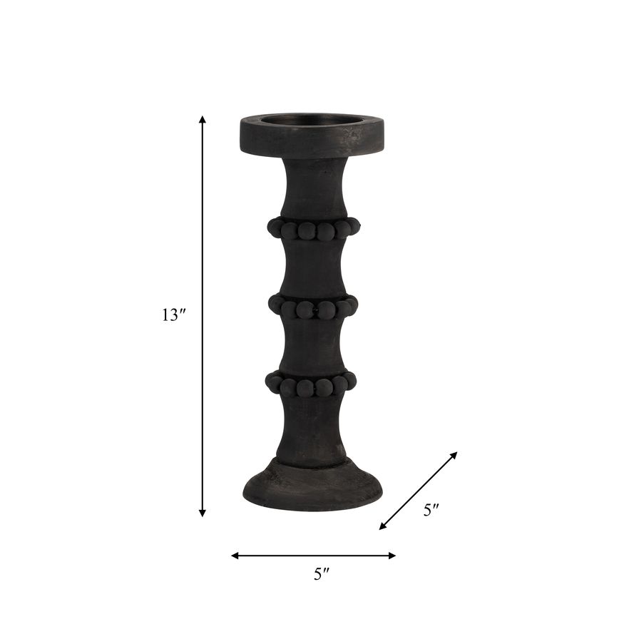 Sagebrook 13" Wood Antique Style Candle Holder - Black