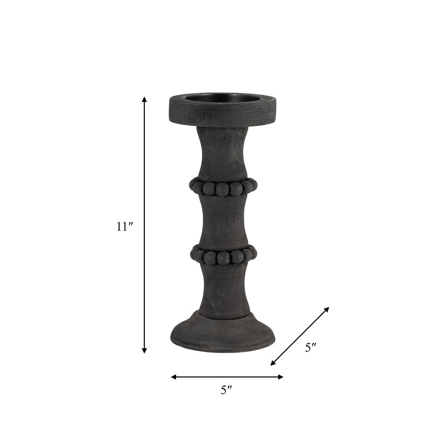 Sagebrook 11" Wood Antique Style Candle Holder - Black