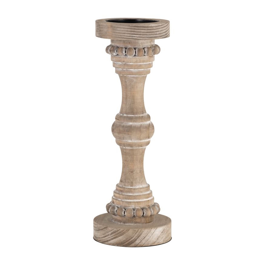 Sagebrook 14" Wood Banded Bead Candle Holder - Antique White