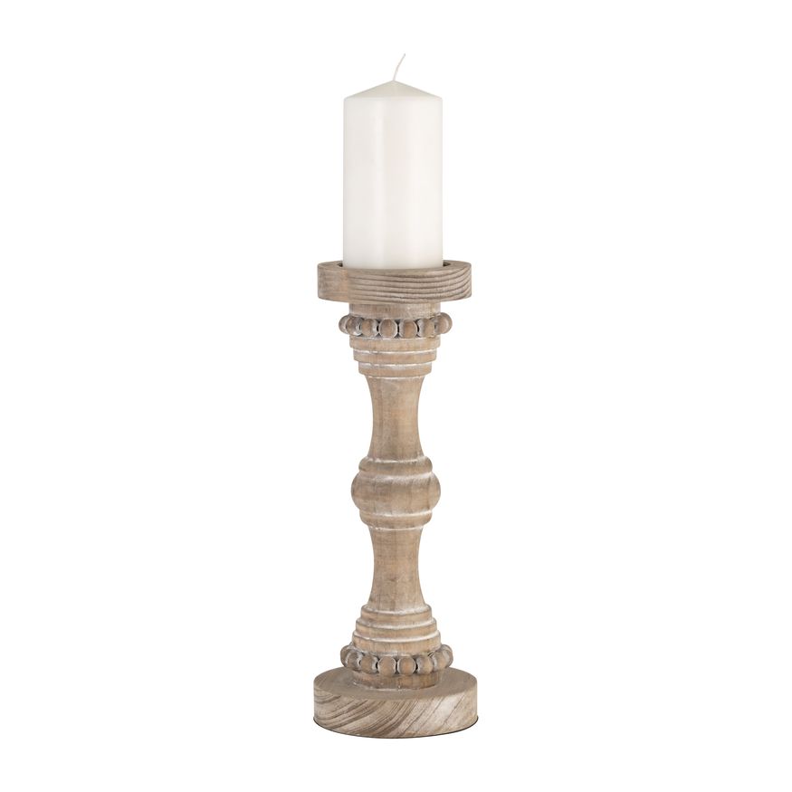 Sagebrook 14" Wood Banded Bead Candle Holder - Antique White