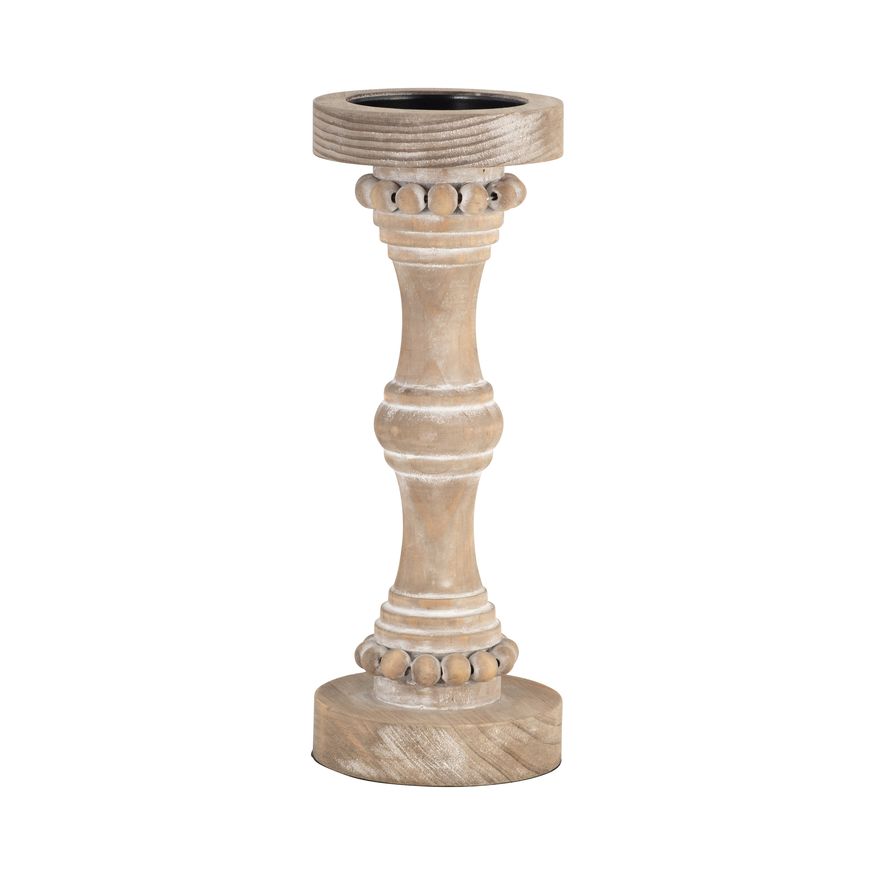 Sagebrook 13" Wood Banded Bead Candle Holder - Antique White