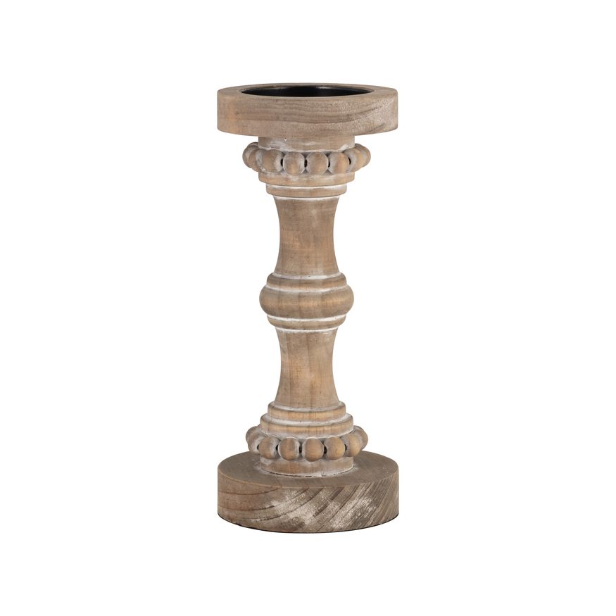 Sagebrook 11" Wood Banded Bead Candle Holder - Antique White