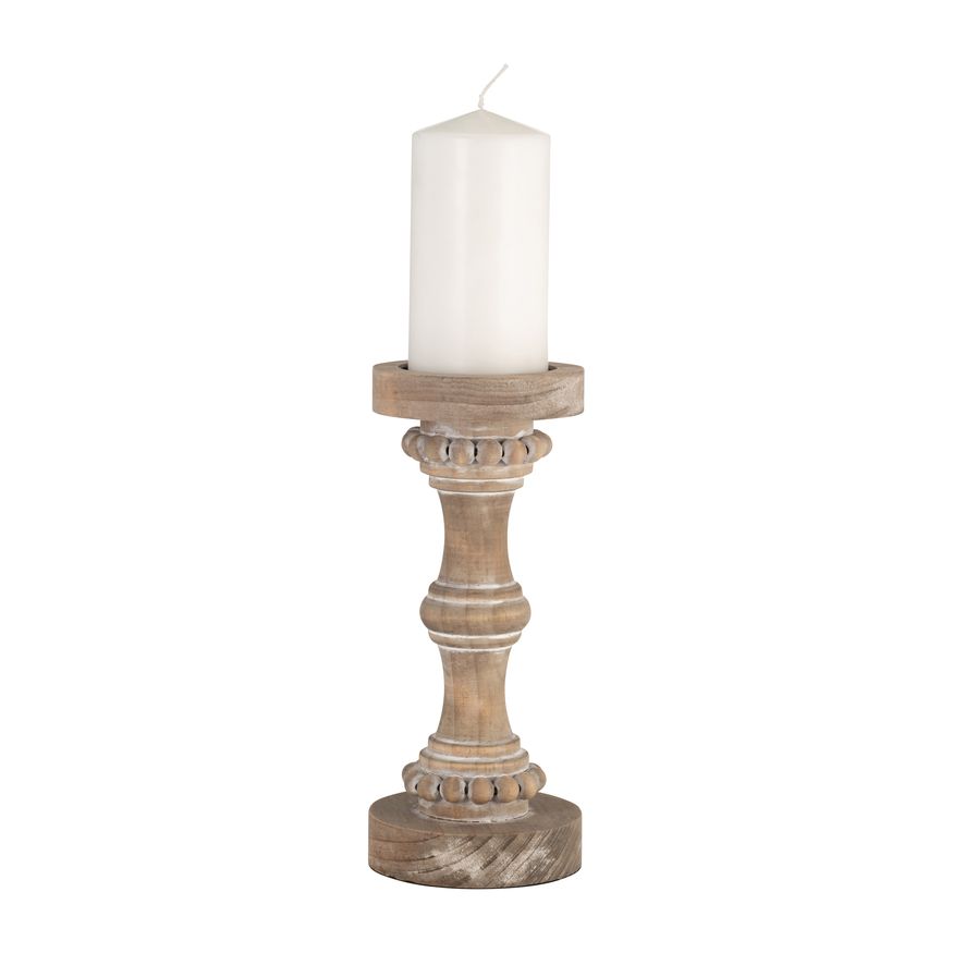 Sagebrook 11" Wood Banded Bead Candle Holder - Antique White