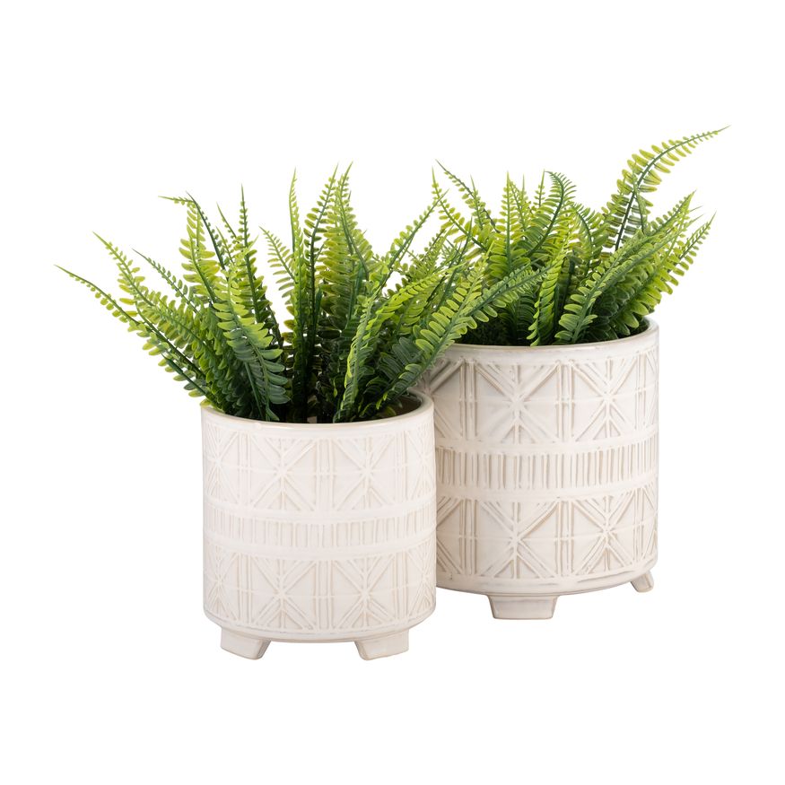 Sagebrook 6"/8" Ceramic Abstract Footed Planters (Set Of 2) - Beige