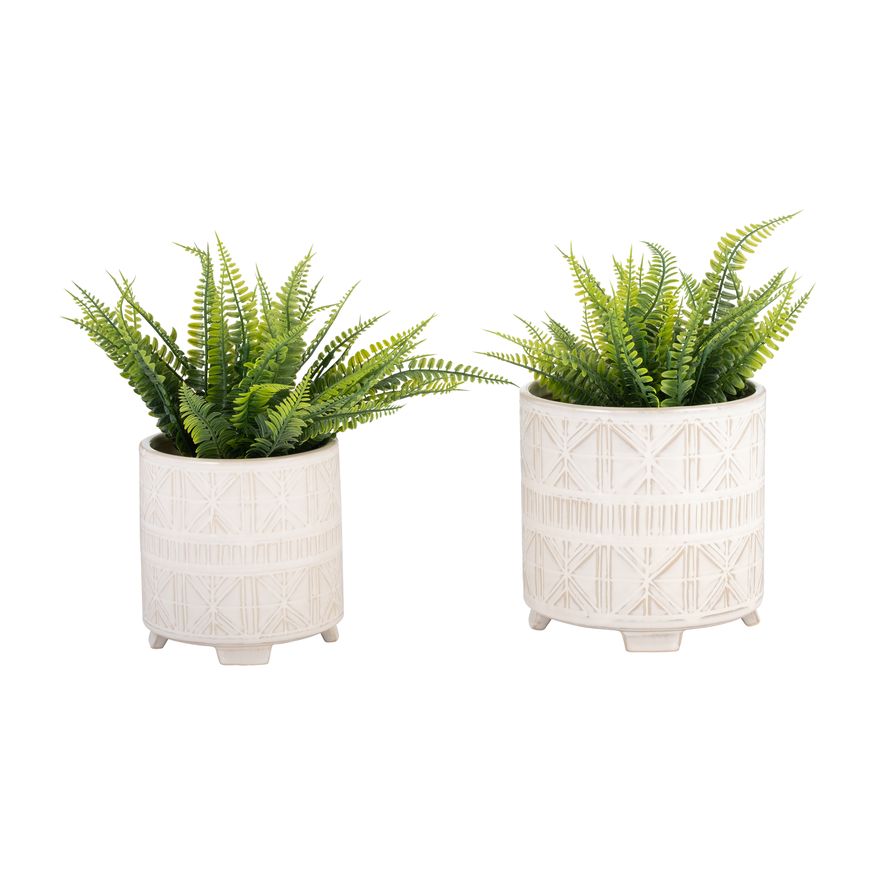 Sagebrook 6"/8" Ceramic Abstract Footed Planters (Set Of 2) - Beige