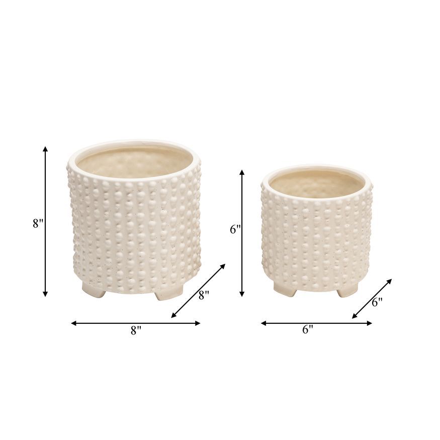 Sagebrook 6"/8" Ceramic Footed Planters With Dots (Set Of 2) - White