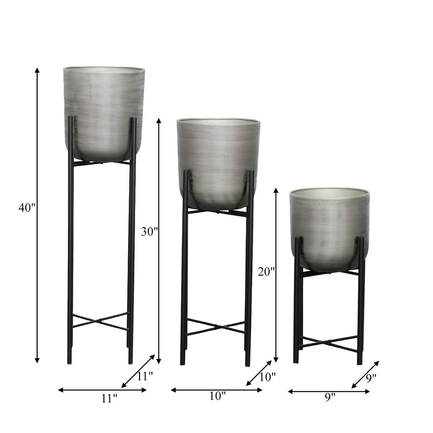 Sagebrook™ Metal Planters On Stand (Set Of 3) - Silver/Black