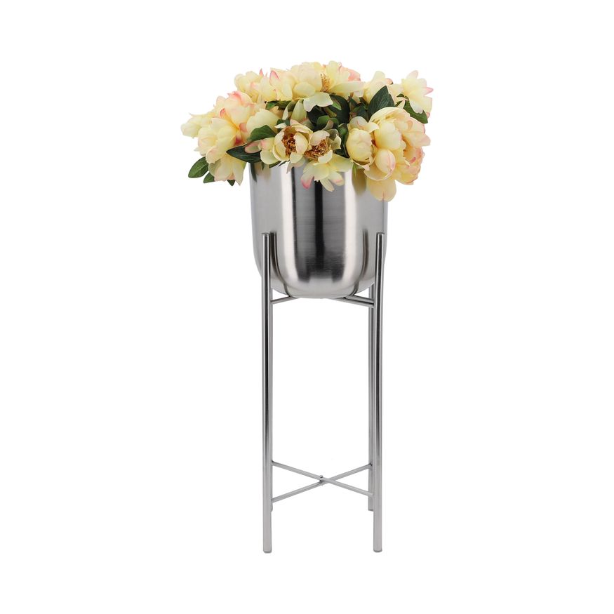 Sagebrook Metal Planters On Stand (Set Of 3) - Silver/Silver