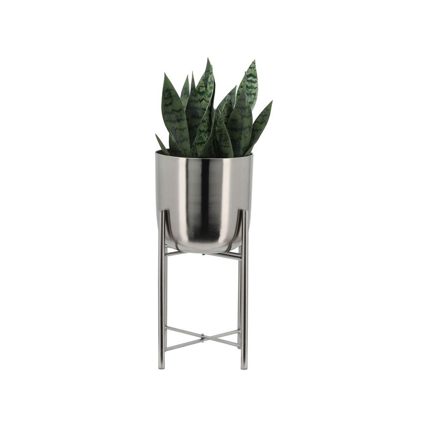 Sagebrook Metal Planters On Stand (Set Of 3) - Silver/Silver