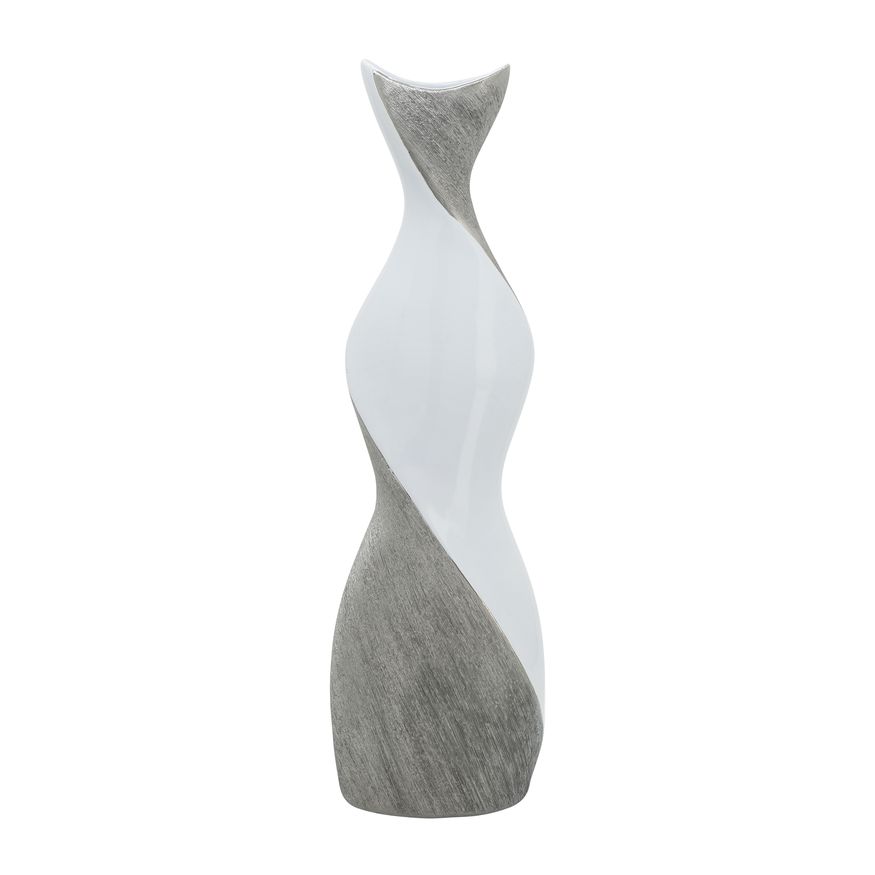 Sagebrook 24" Ceramic Twisted Vase - White/Silver