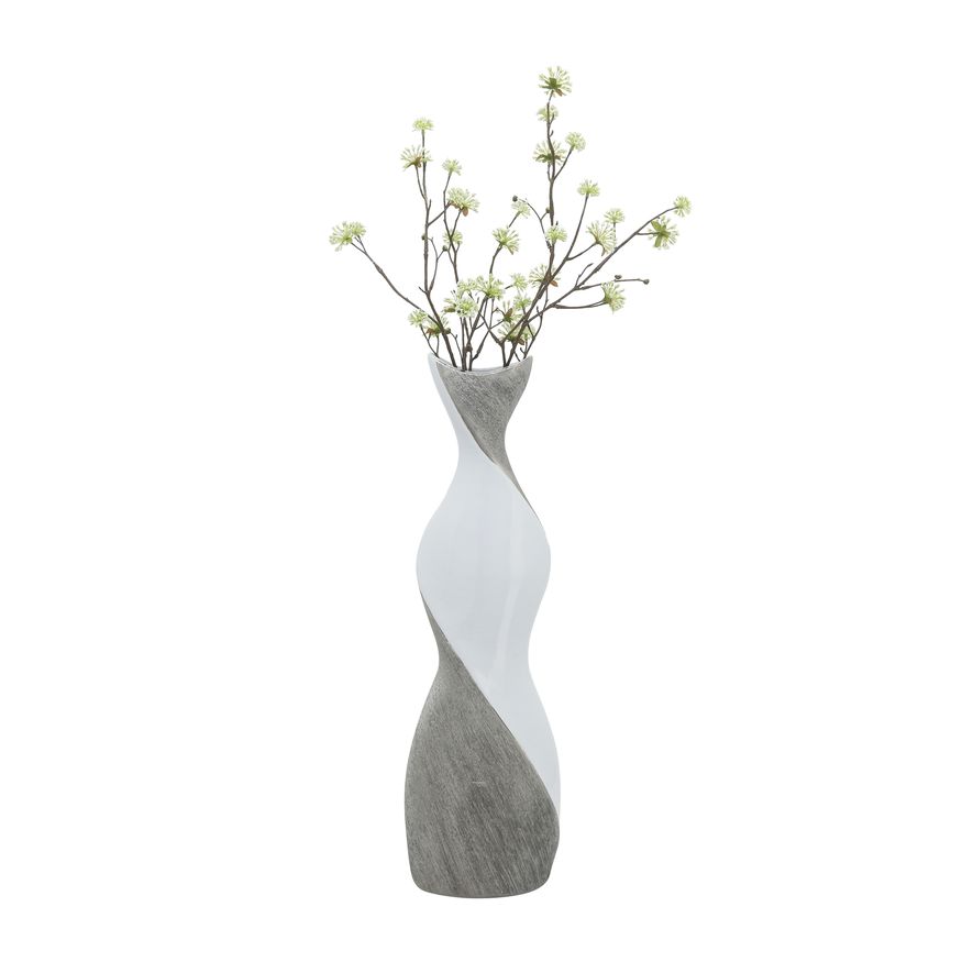 Sagebrook 24" Ceramic Twisted Vase - White/Silver