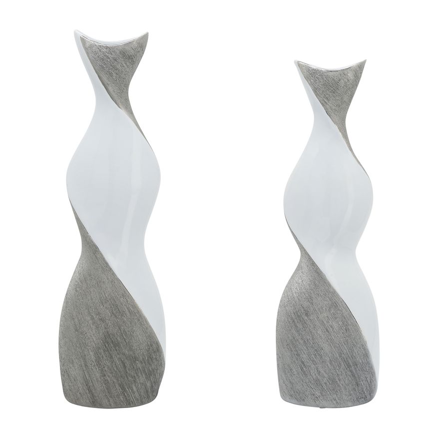 Sagebrook 24" Ceramic Twisted Vase - White/Silver