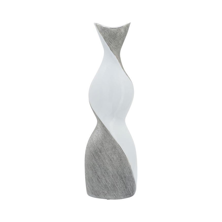 Sagebrook 19" Ceramic Twisted Vase - White/Silver