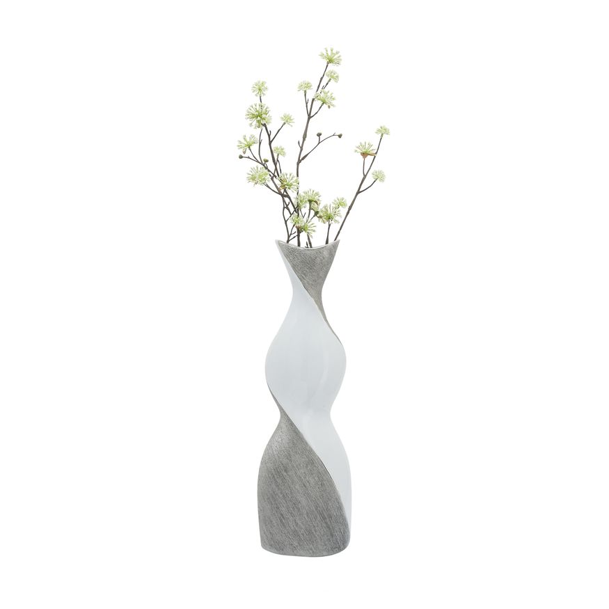 Sagebrook 19" Ceramic Twisted Vase - White/Silver