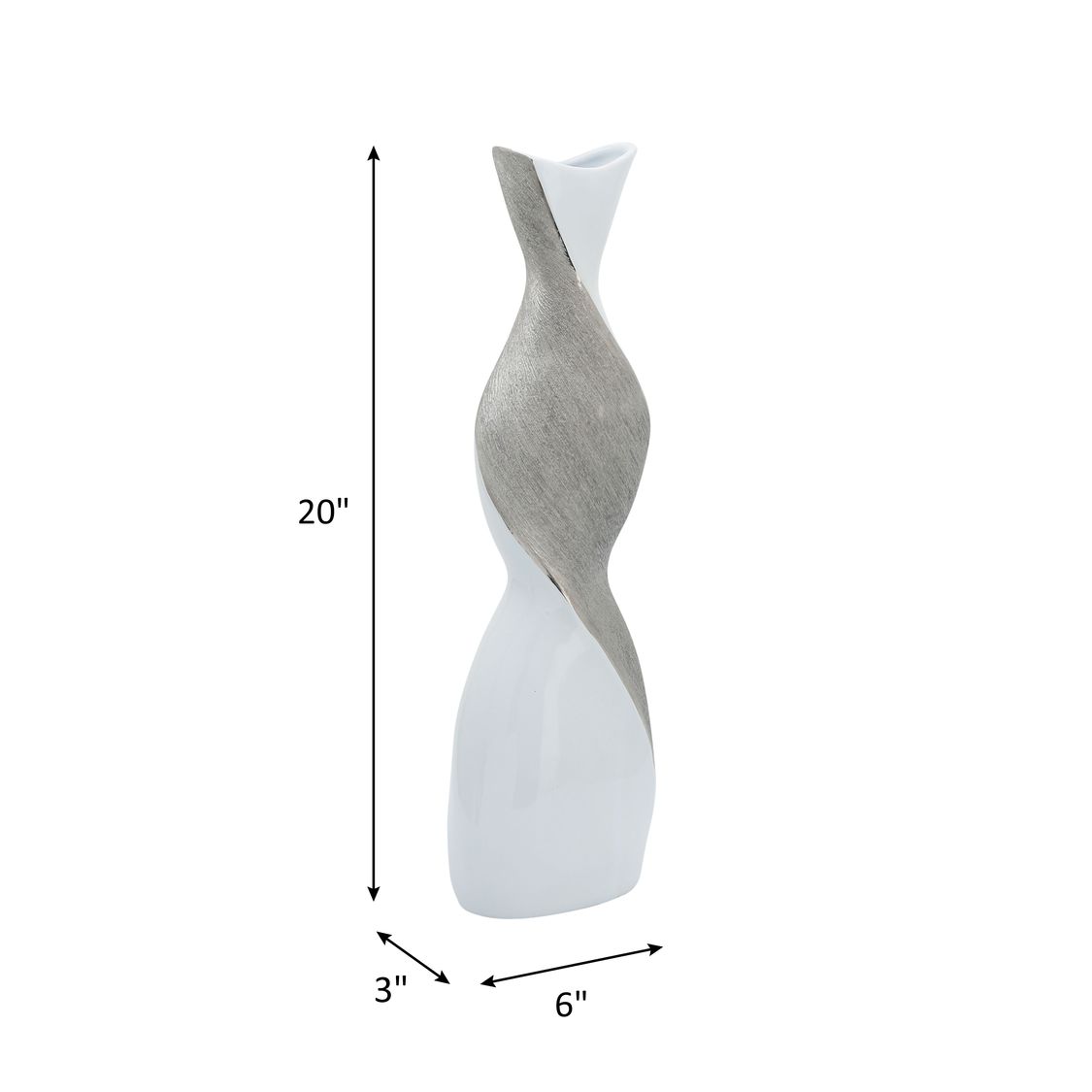 Sagebrook 19" Ceramic Twisted Vase - White/Silver