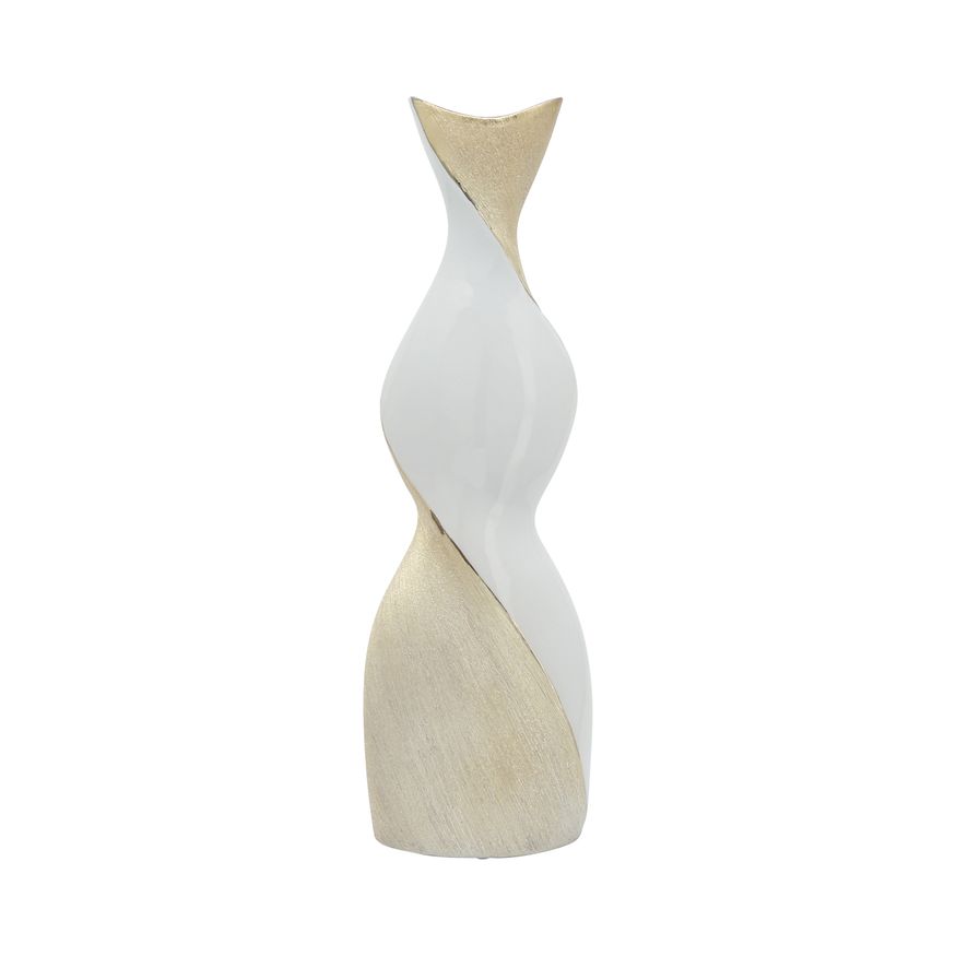 Sagebrook 19" Ceramic Twisted Vase - White/Gold