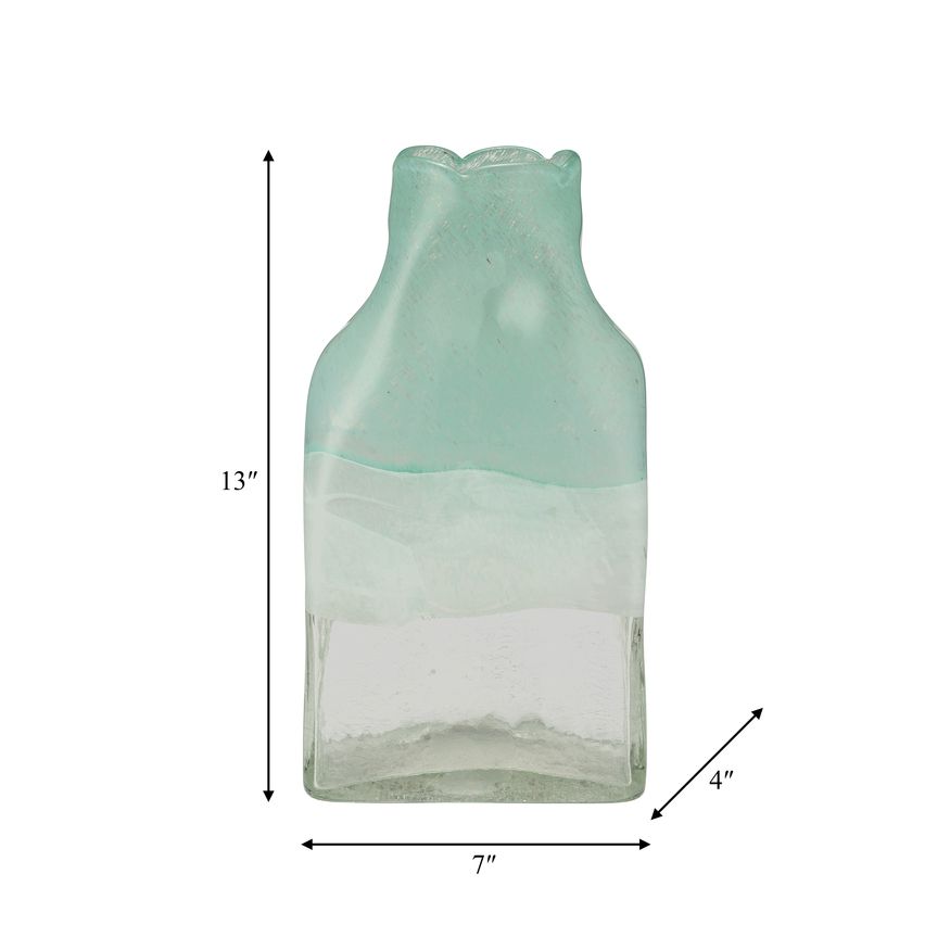 Sagebrook 13" Glass Bottle Vase - Aqua Haze