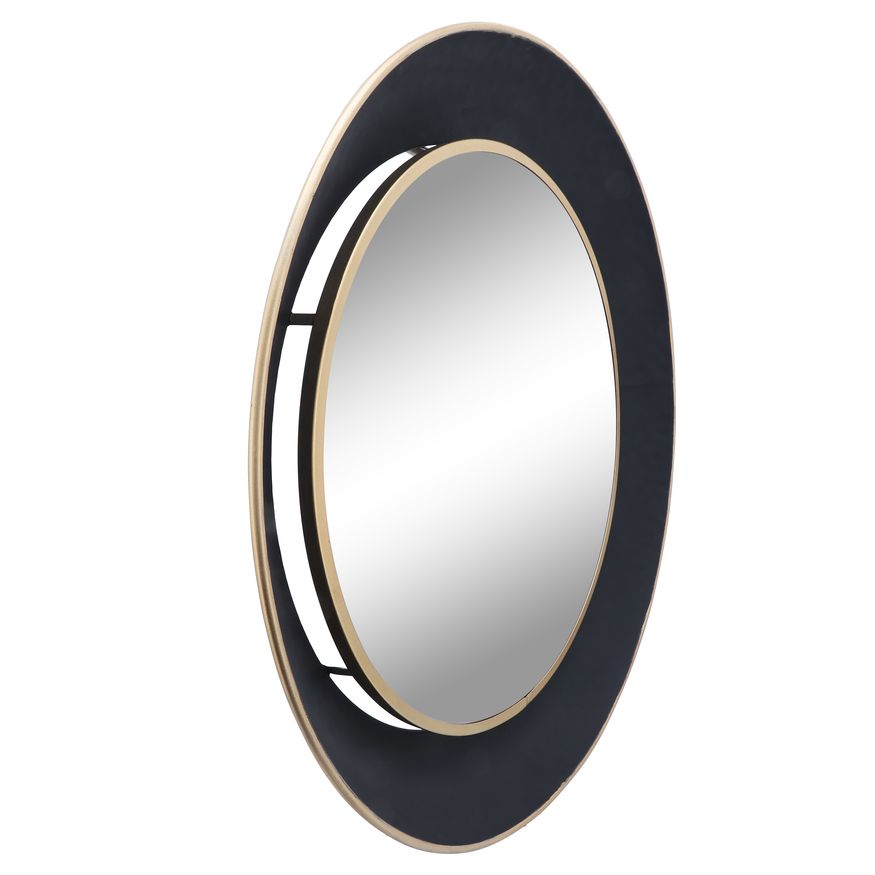 Sagebrook Metal Round Mirror With Goldrim - Black