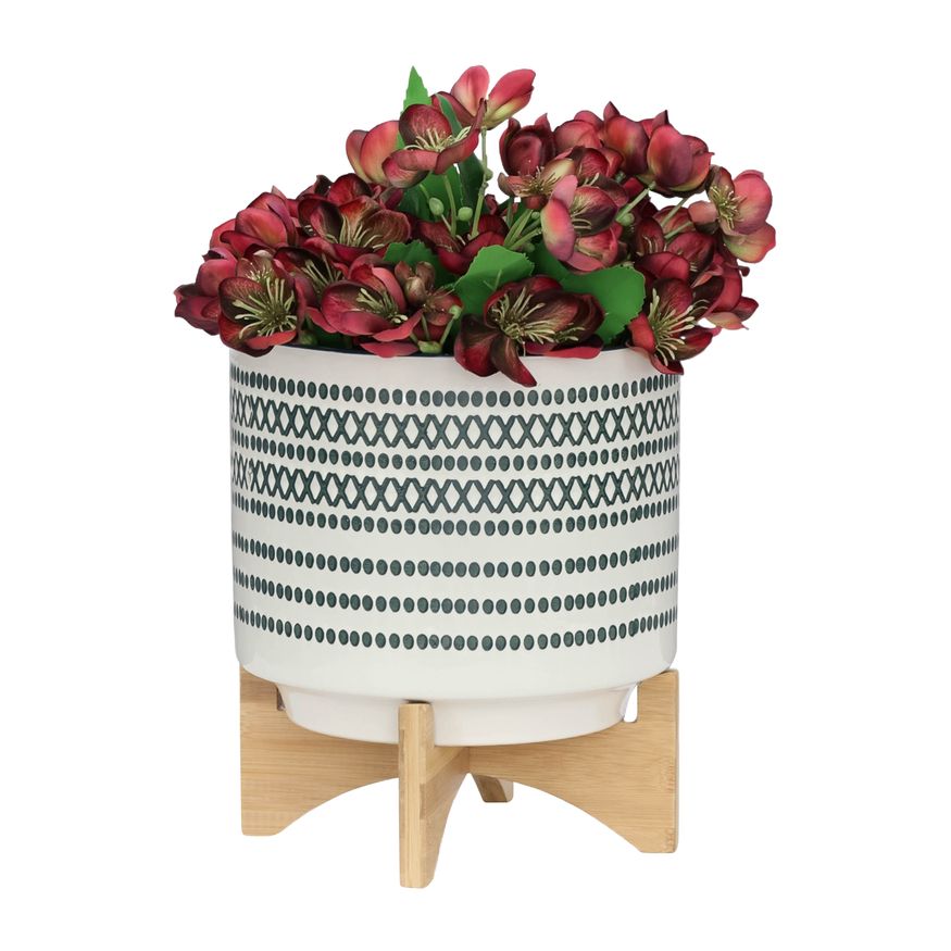 Sagebrook 10" Ceramic Planter On Stand With Dots - Blue