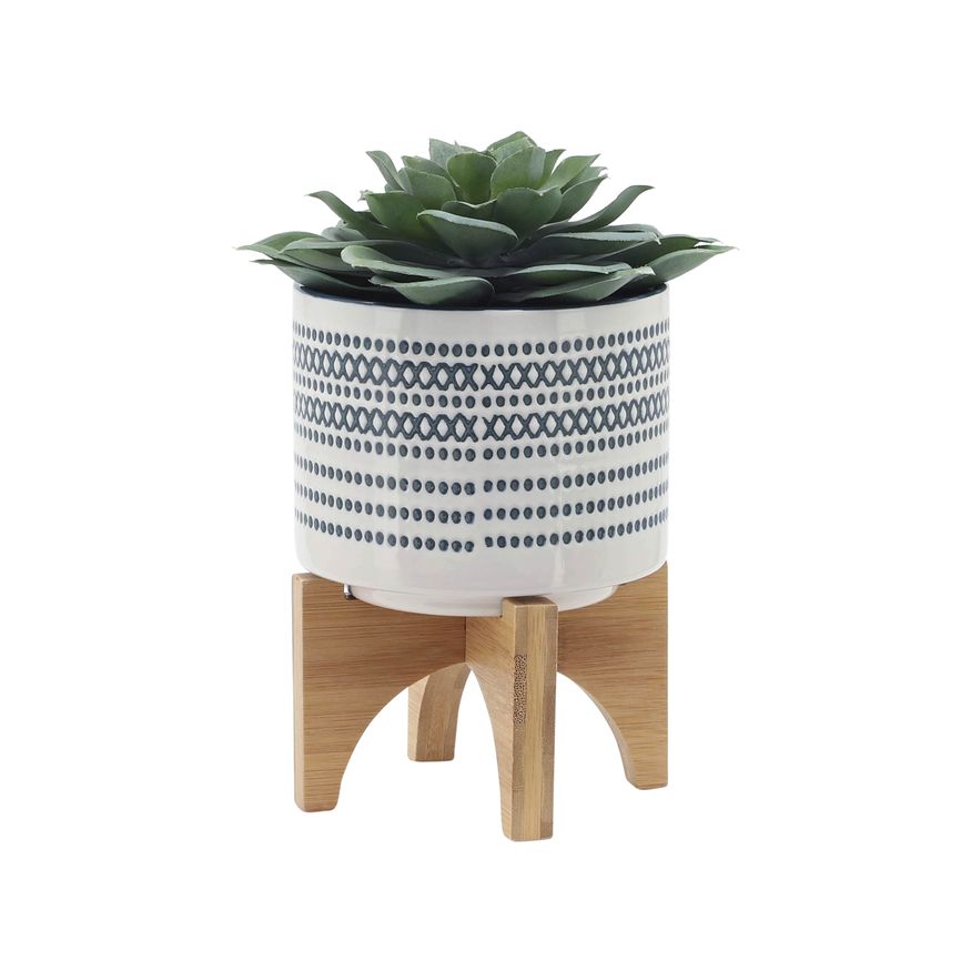 Sagebrook 5"/8" Ceramic Planters On Stand With Dots (Set Of 2) - Blue