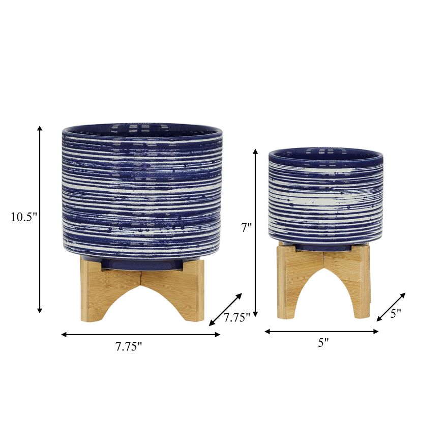 Sagebrook™ 5"/8" Ceramic Planters On Stand (Set Of 2) - Blue