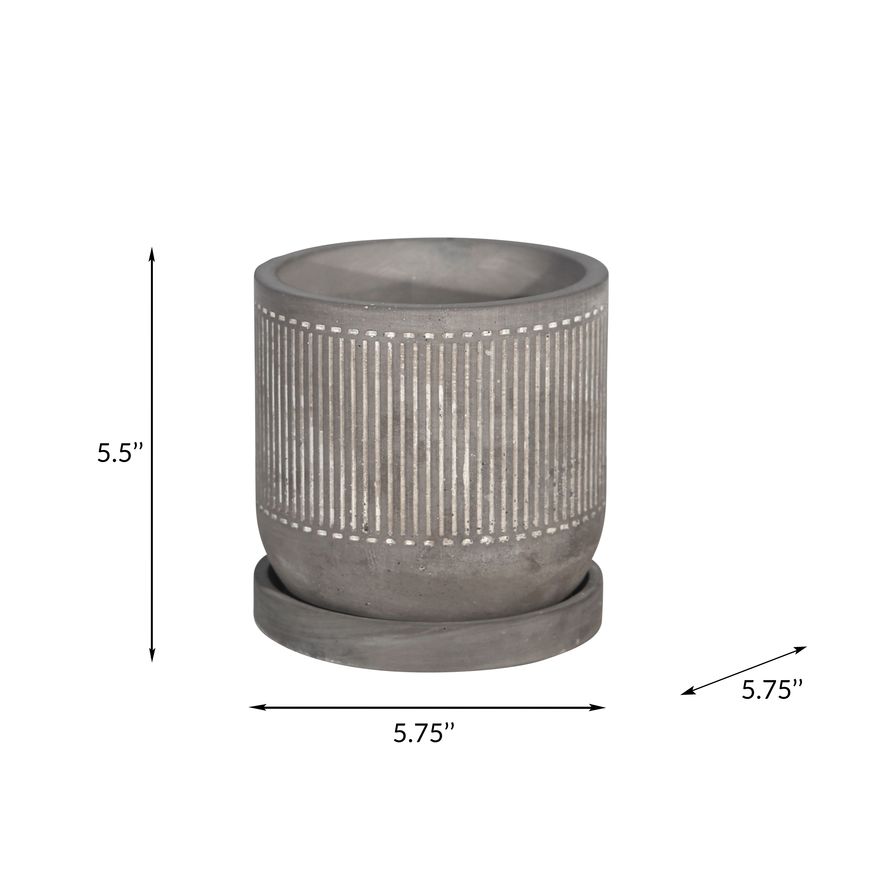 Sagebrook 6" Line Pattern Planter With Saucer - Gray