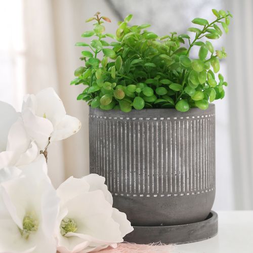 Sagebrook 6" Line Pattern Planter With Saucer - Gray