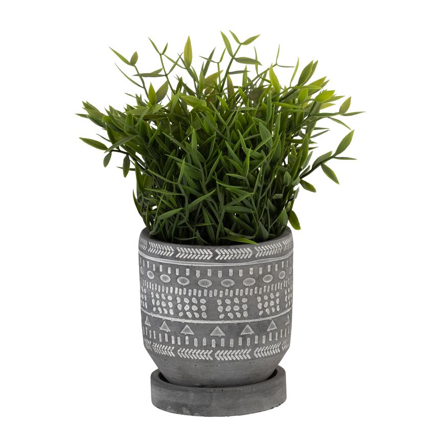 Sagebrook 5" Tribal Pattern Planter With Saucer - Gray