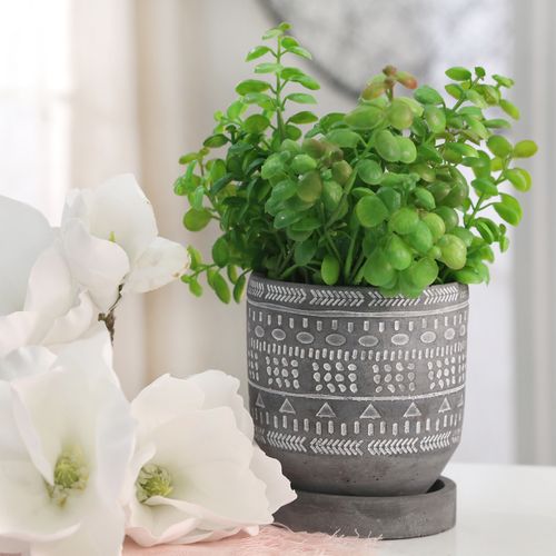 Sagebrook 5" Tribal Pattern Planter With Saucer - Gray