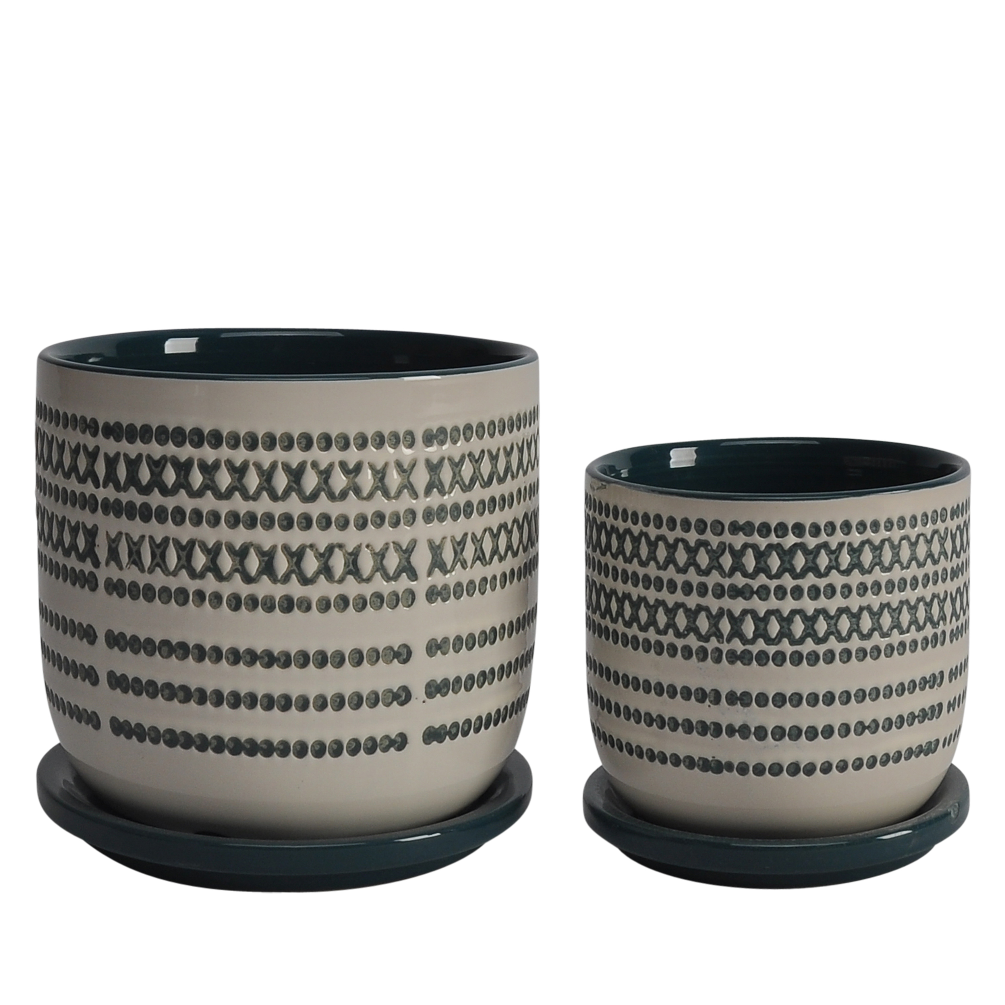 Sagebrook 5"/6" Ceramic Textured Planters With Saucer (Set Of 2)