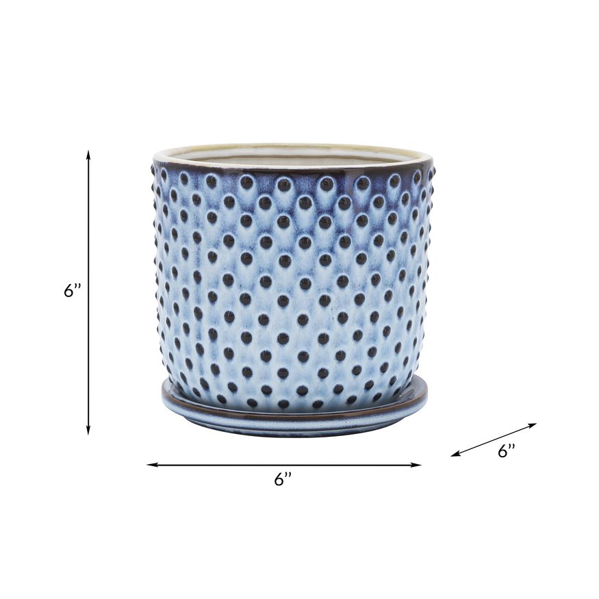 Sagebrook 6" Ceramic Dotted Planter With Saucer - Blue