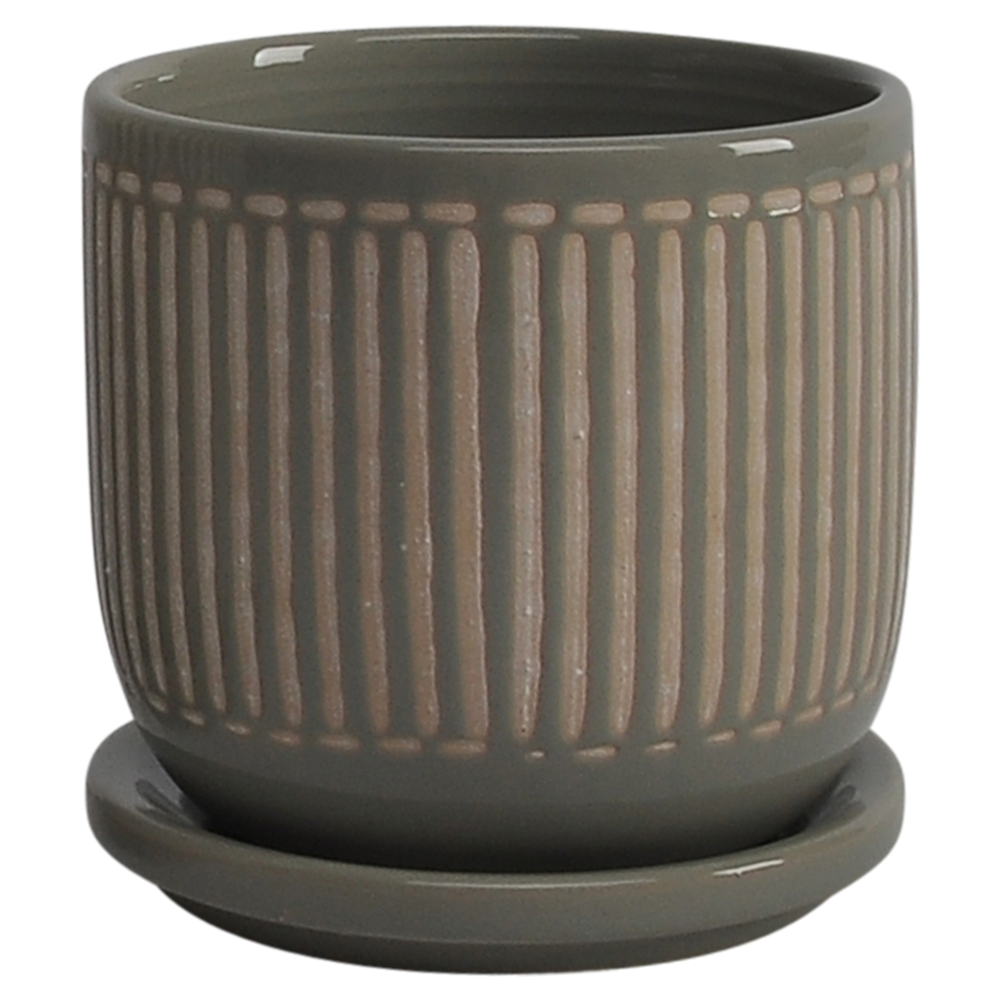 Sagebrook 6" Ceramic Planter with Saucer (Set Of 2) - Gray