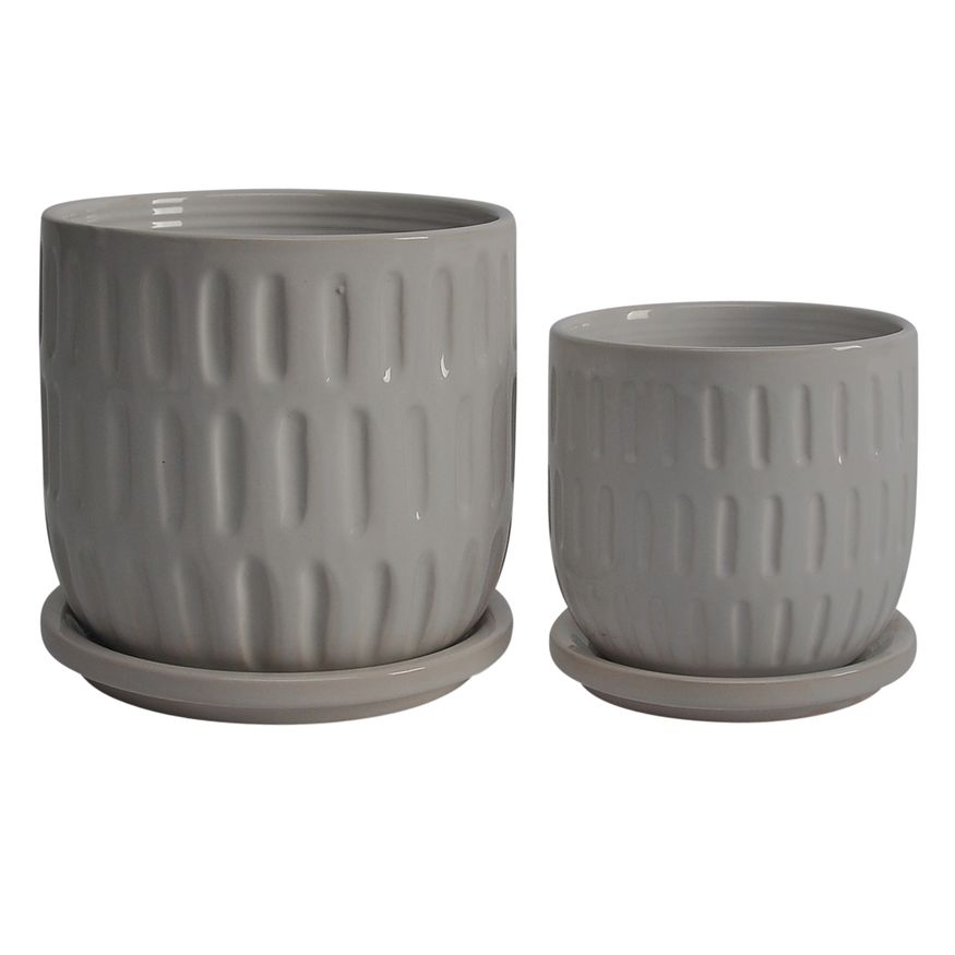 Sagebrook 6" Ceramic Bubbles Planters With Saucer (Set Of 2)