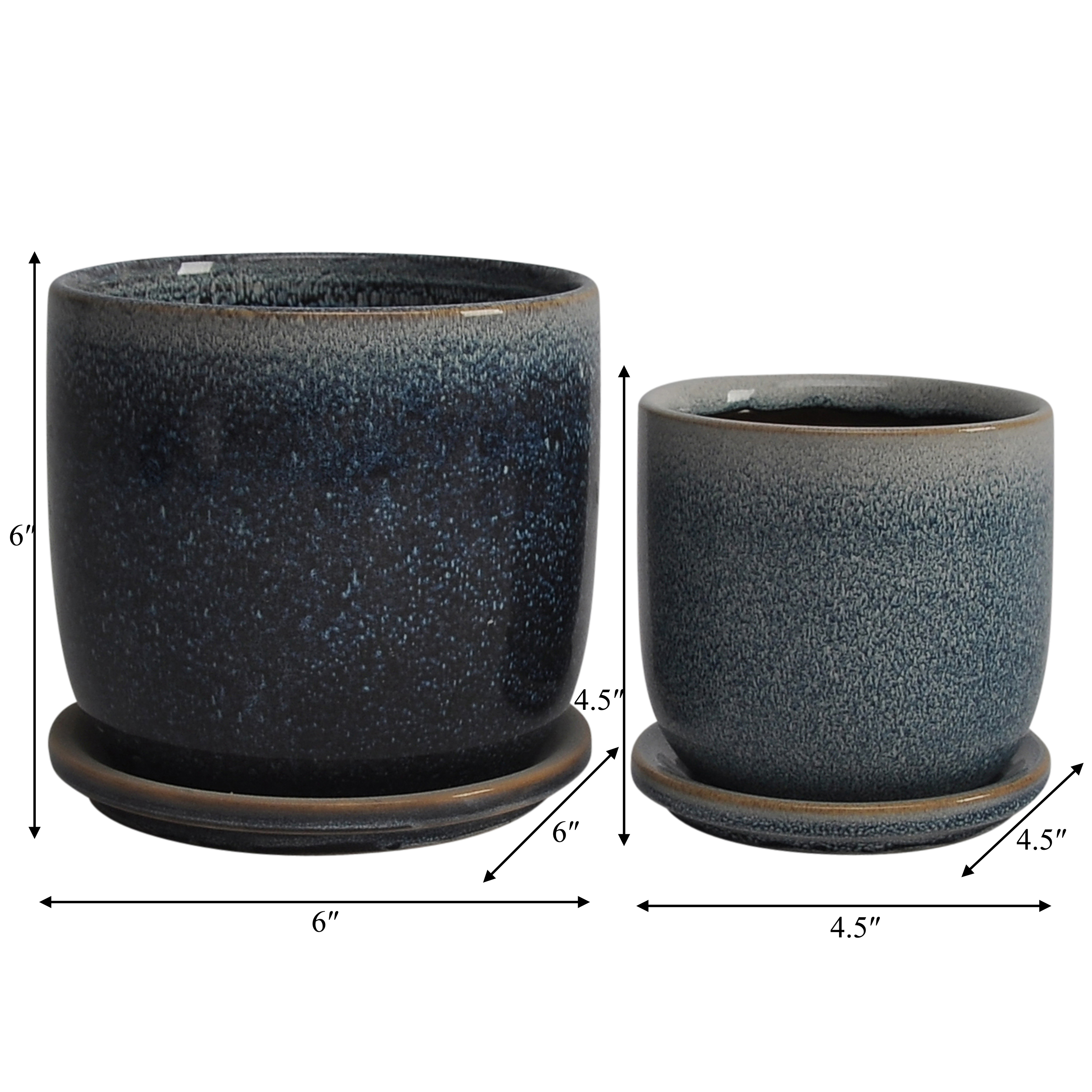 Sagebrook 6" Ceramic Planter with Saucer (Set Of 2) - Aqua