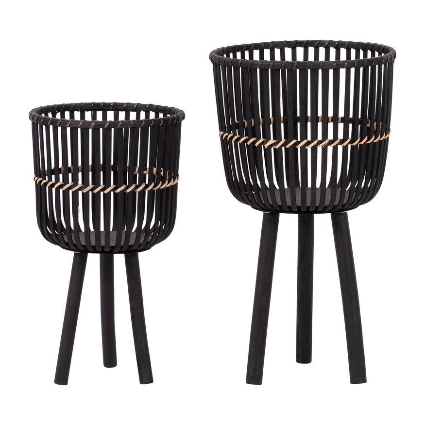 Sagebrook - 10"/12" Bamboo Footed Planters (Set Of 2) in Black