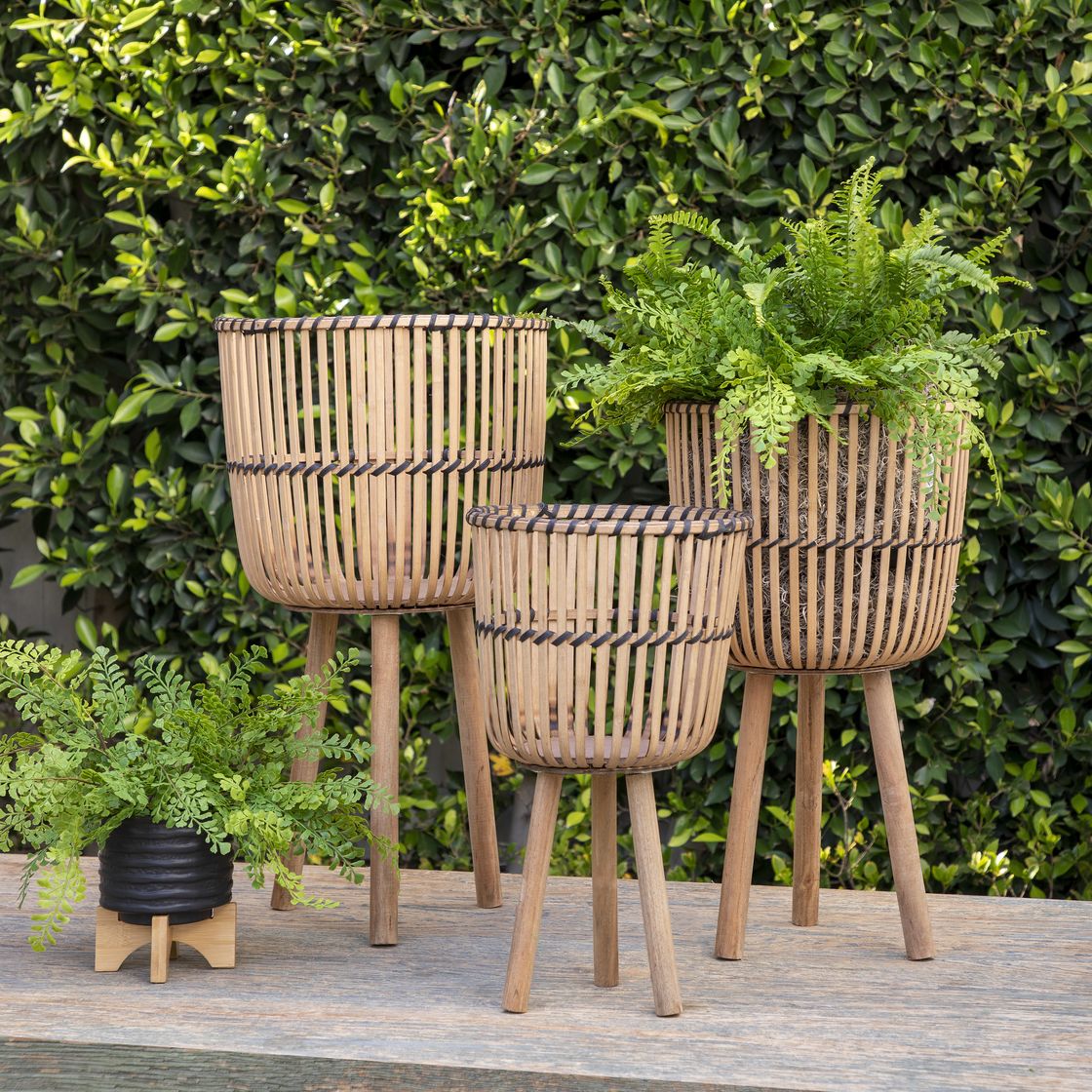 Sagebrook 11"/13"/15" Bamboo Footed Planters (Set Of 3) - Natural