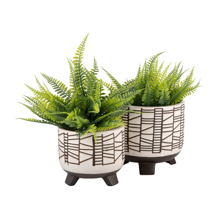 Sagebrook 6"/8" Ceramic Geo Footed Planters (Set Of 2) - White