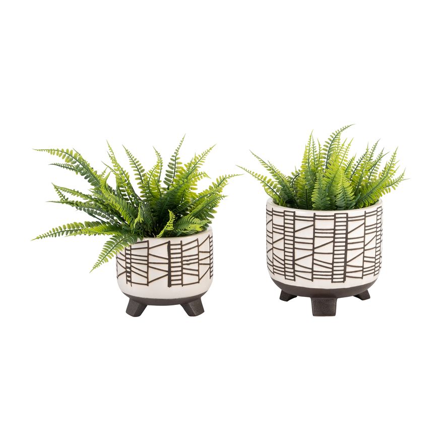 Sagebrook 6"/8" Ceramic Geo Footed Planters (Set Of 2) - White