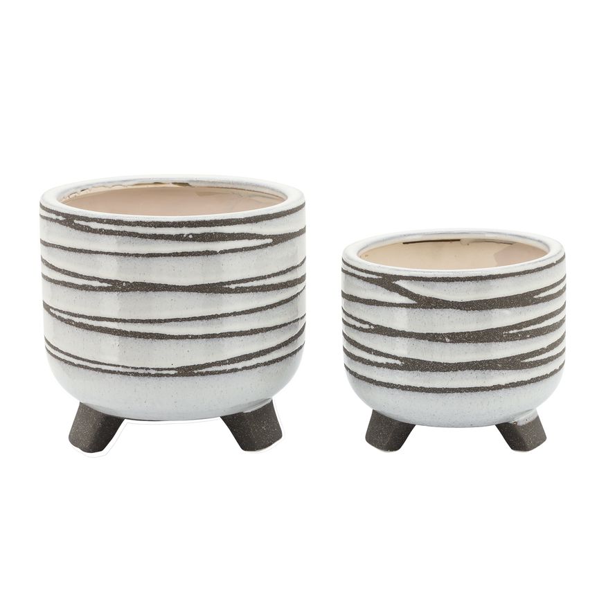 Sagebrook 6"/8" Ceramic Geo Footed Planters (Set Of 2)