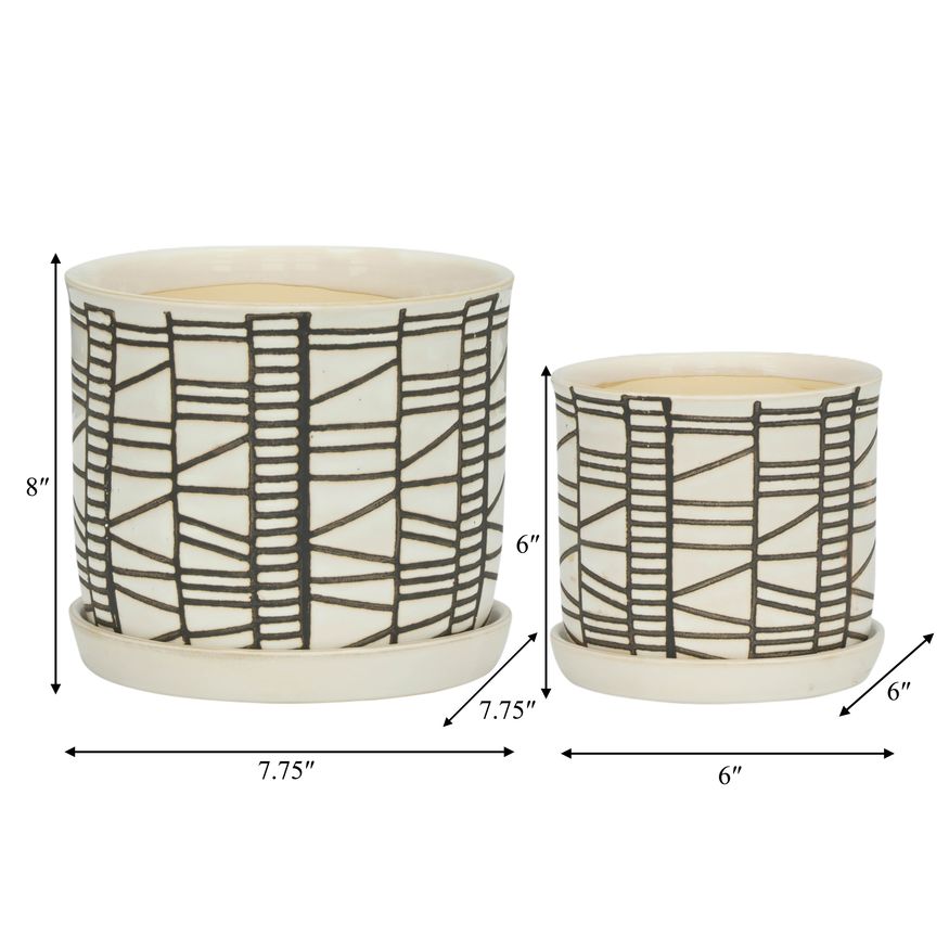 Sagebrook - 6"/8" Ceramic Planters With Saucer (Set Of 2) in Beige