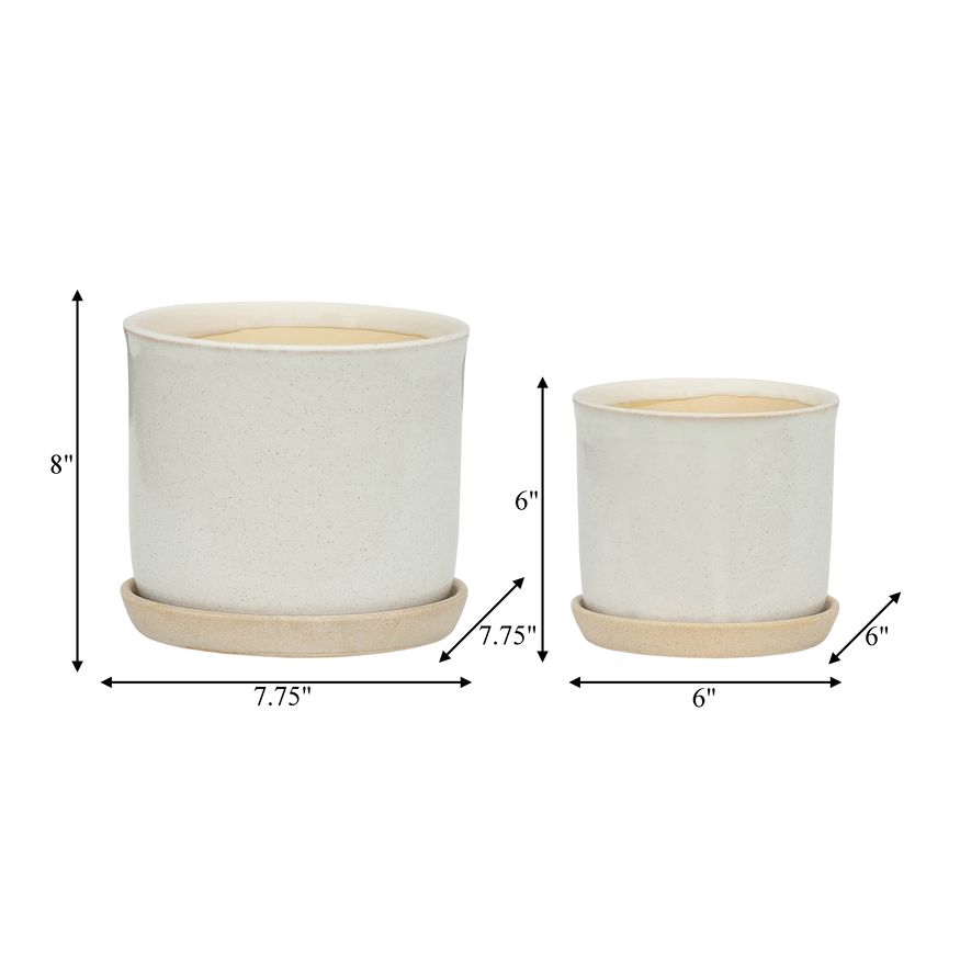 Sagebrook 6"/8" Ceramic Planters With Saucer (Set Of 2) - Beige