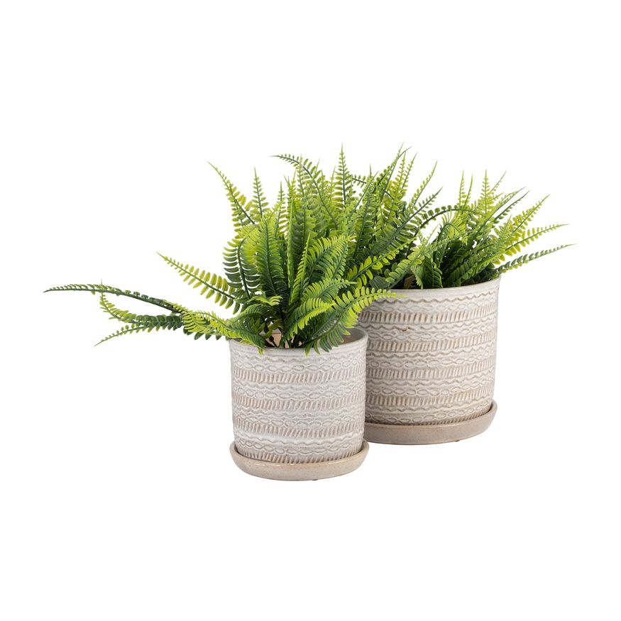 Sagebrook 6"/8" Tribal Planters With Saucer (Set Of 2) - Beige