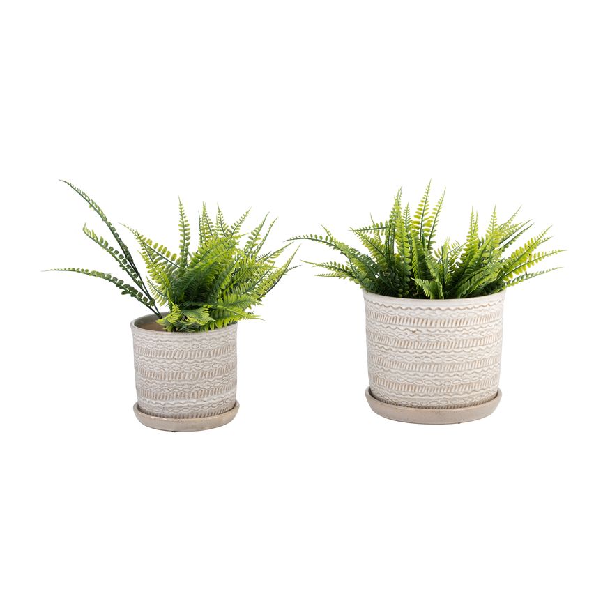 Sagebrook 6"/8" Tribal Planters With Saucer (Set Of 2) - Beige