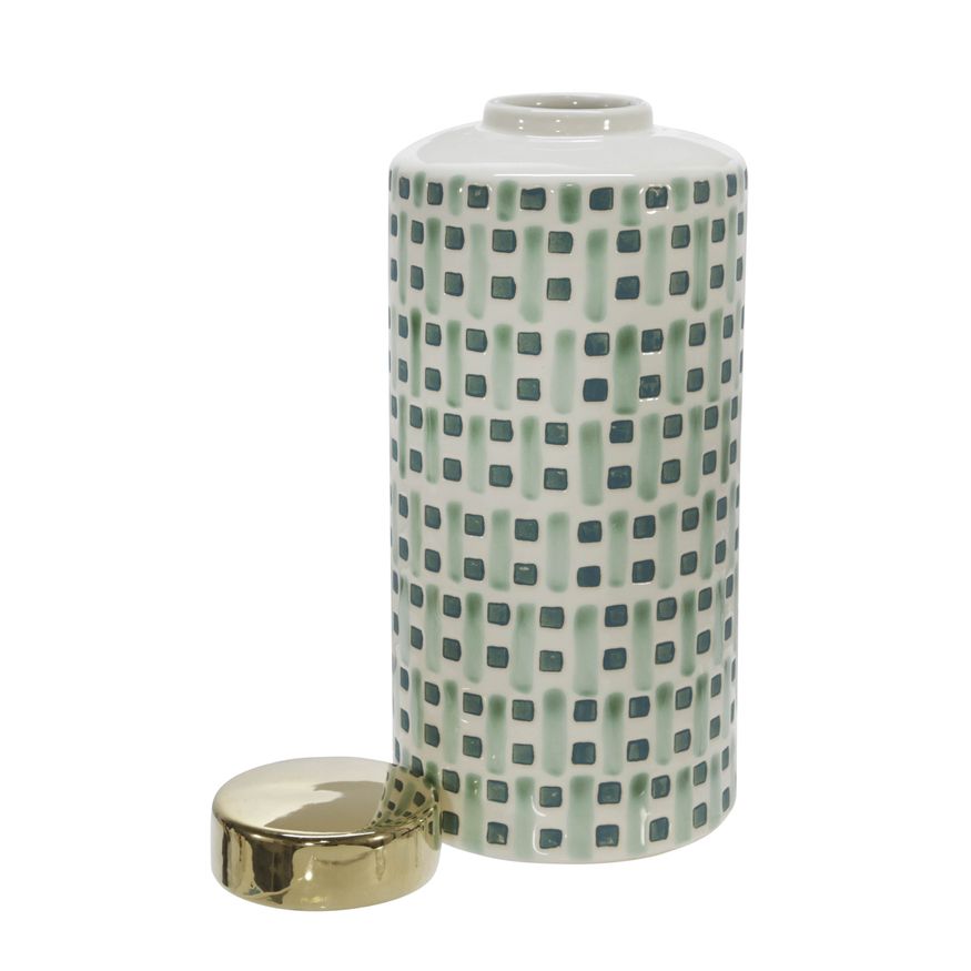 Sagebrook 13" Ceramic Jar With Gold Lid - Green/White