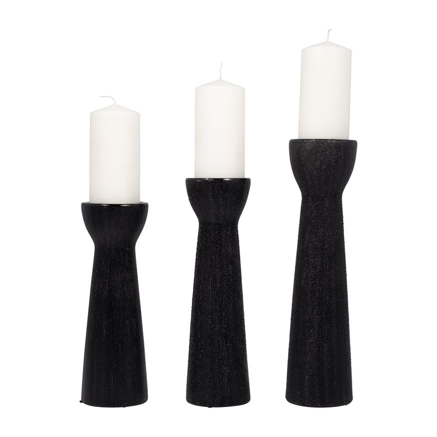 Sagebrook 12" Ceramic Bead Candle Holder - Black