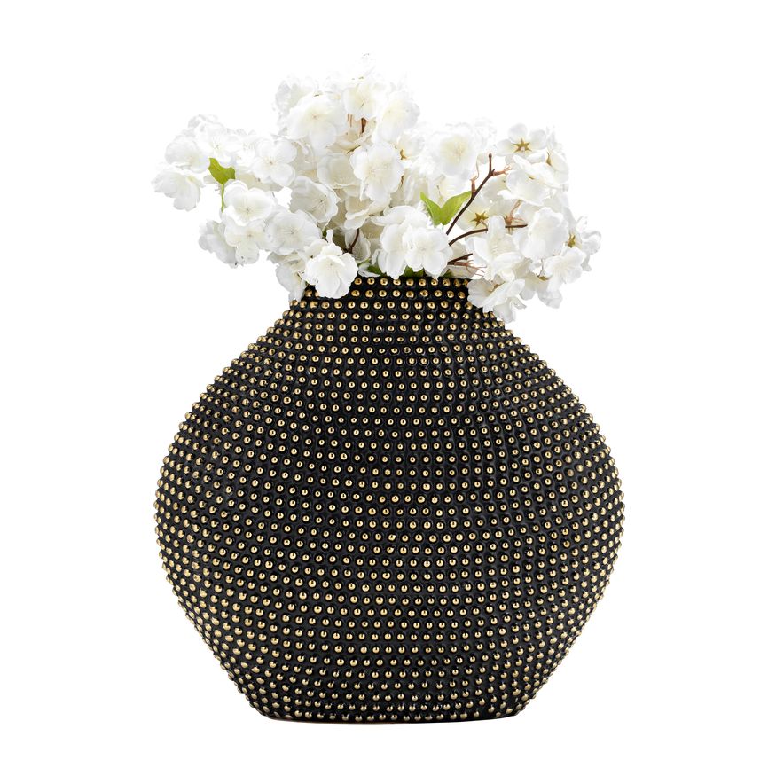 Sagebrook 16" Ceramic Beaded Vase - Black/Gold