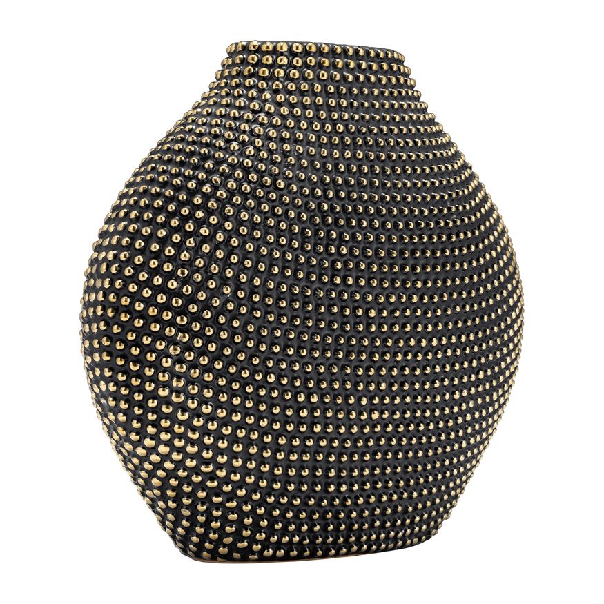 Sagebrook 16" Ceramic Beaded Vase - Black/Gold